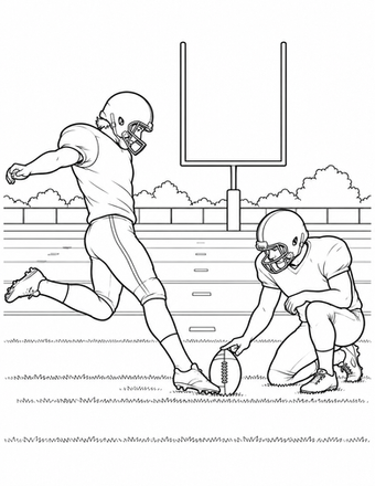 Ausmalbild zum Ausdrucken: Field-Goal-Kick beim American Football, schwarz-weiße PNG-Vorlage
