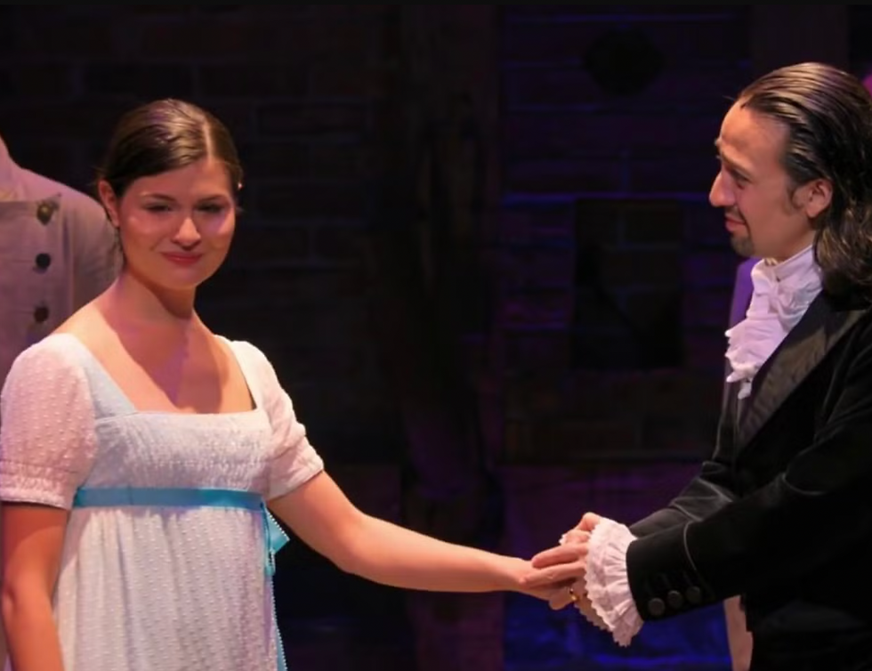 Eliza Hamilton (Phillipa Soo) with Alexander's ghost (Lin-Manuel Miranda)