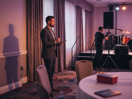 Event coordinator checks stage before performance