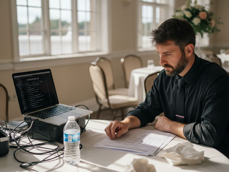 Wedding DJ planning timeline in banquet hall