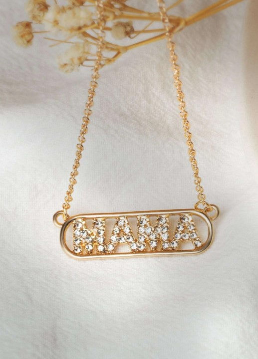 Thumbnail: MAMA Rhinestone Letter Charm Necklace