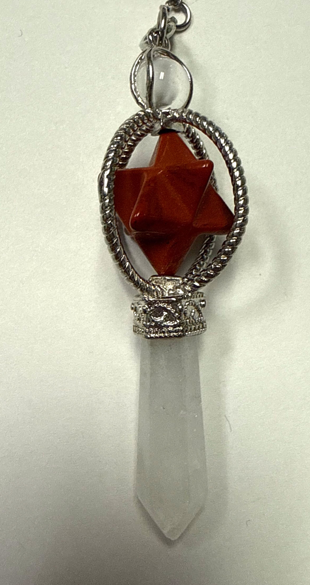 Clear Quartz + Red Jasper Crystal Pendulum