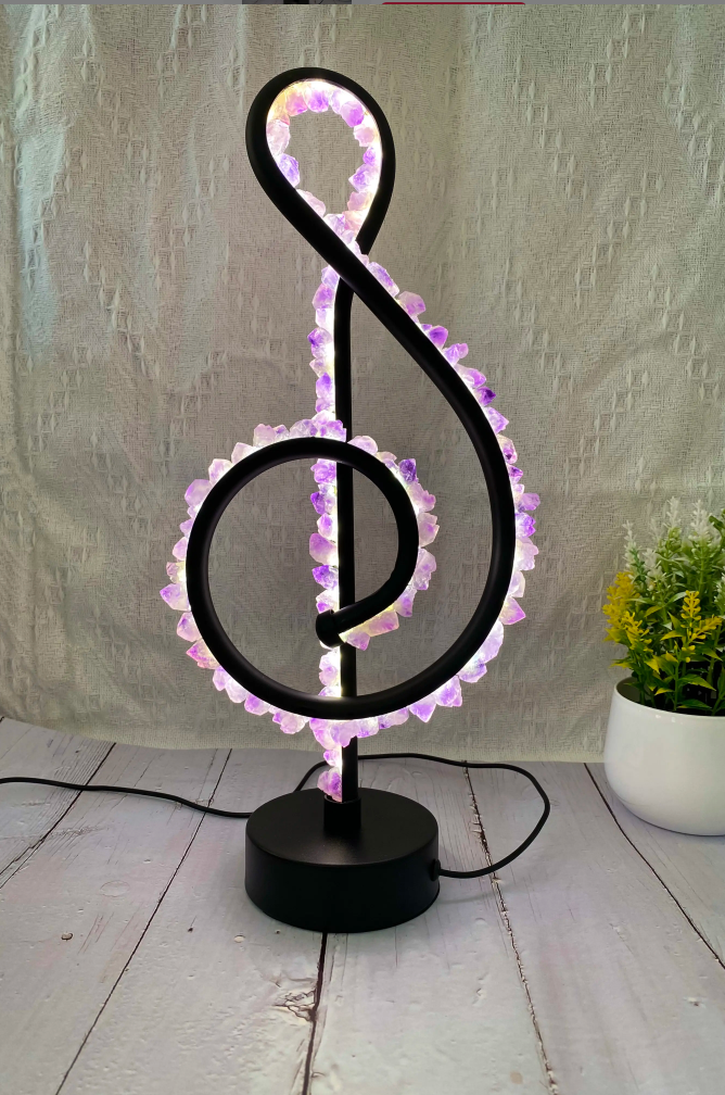 Handmade Music Note Amethyst Crystal Lamp