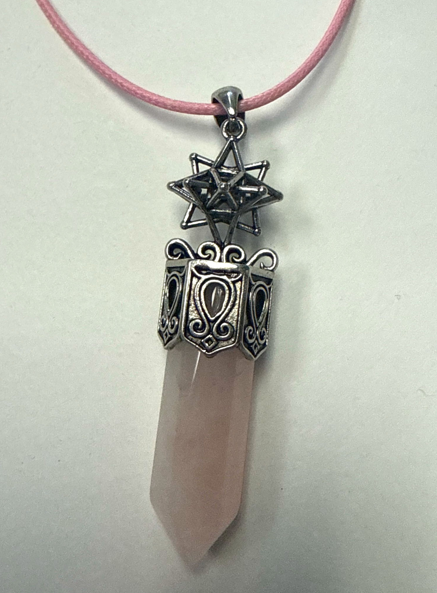 Rose Quartz Crystal Merkabah Star Necklace