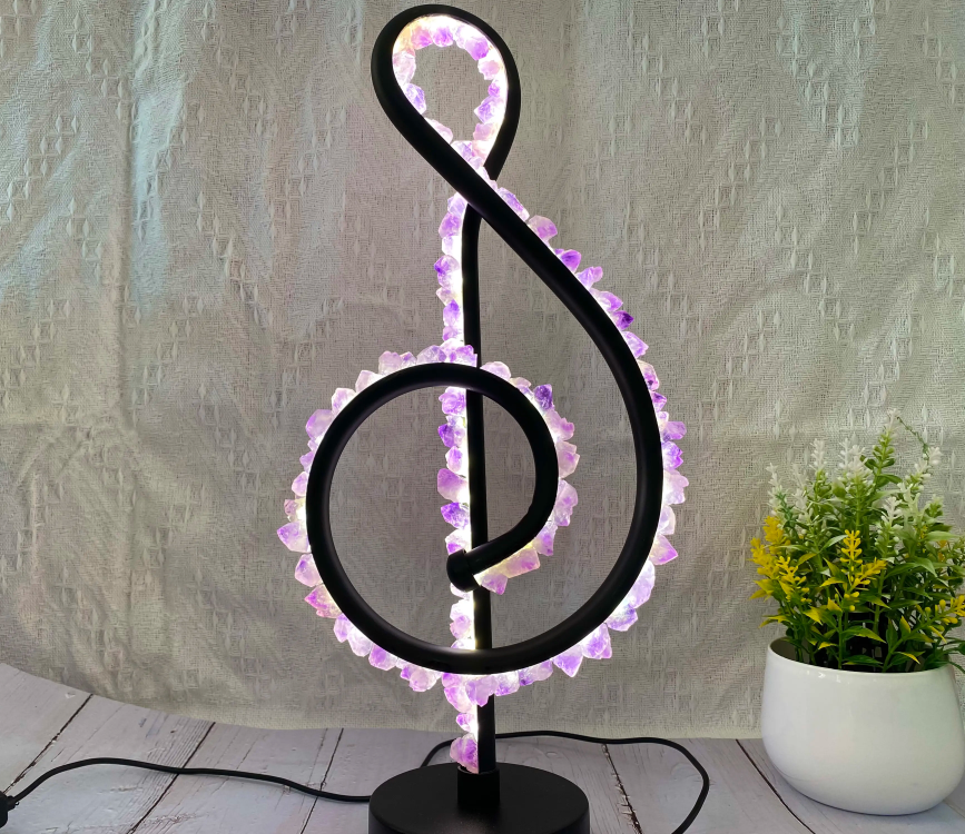 Handmade Music Note Amethyst Crystal Lamp