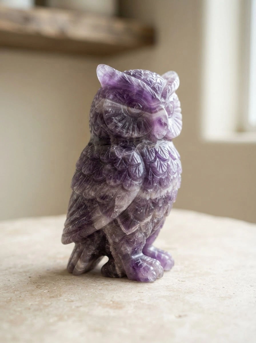 Lepidolite Skull and Owl Crystal