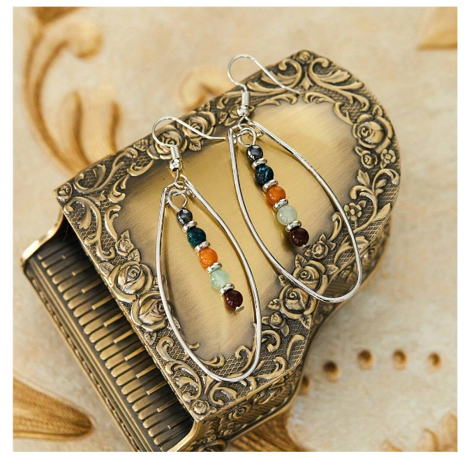 थंबनेल: Bohemian Teardrop Beaded Pendant Earrings