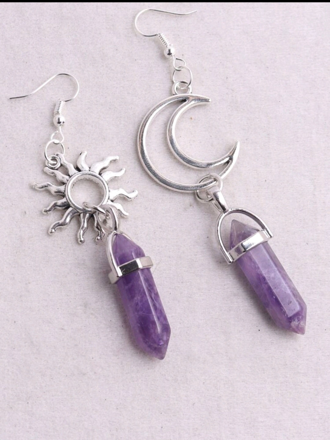 Sun and Moon Amethyst Crystal Earrings