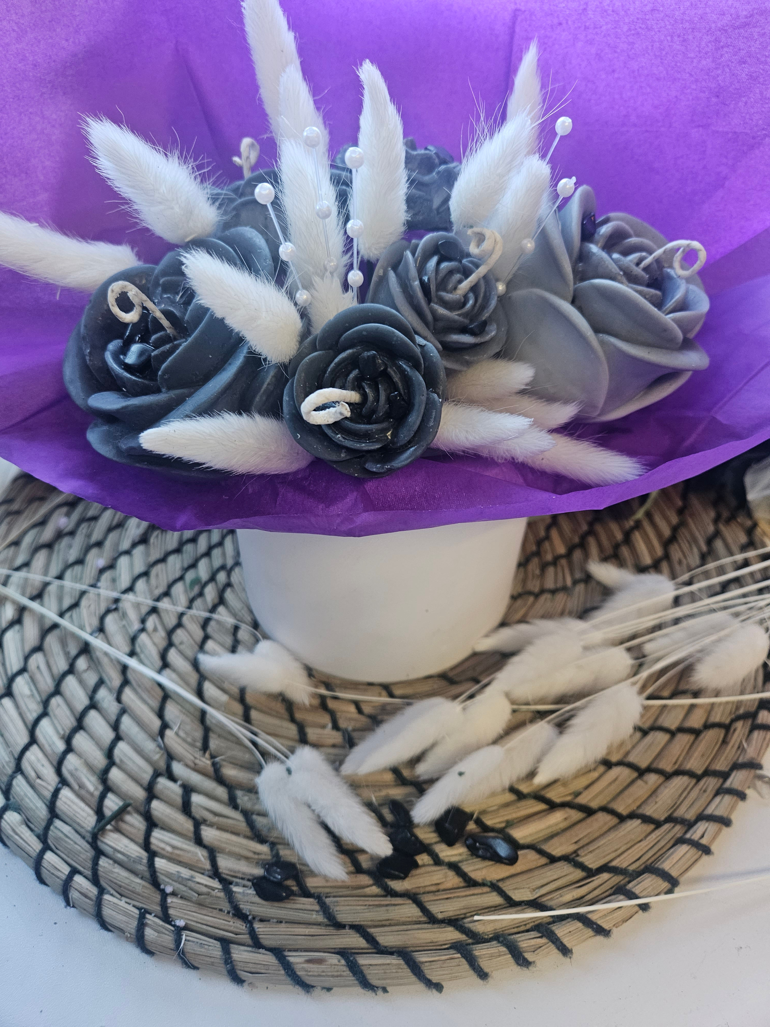 Large Black Candle Patchouli Essential oil Flower Bouquet infused witharge