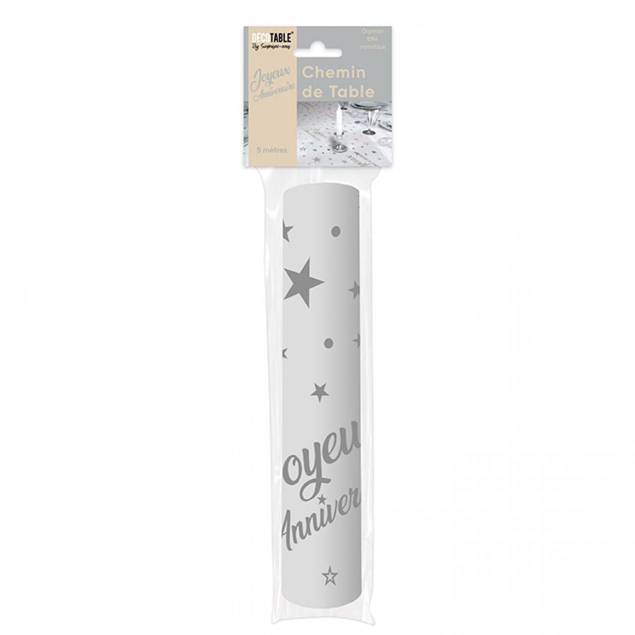 Chemin de table anniversaire 5m metallise argent