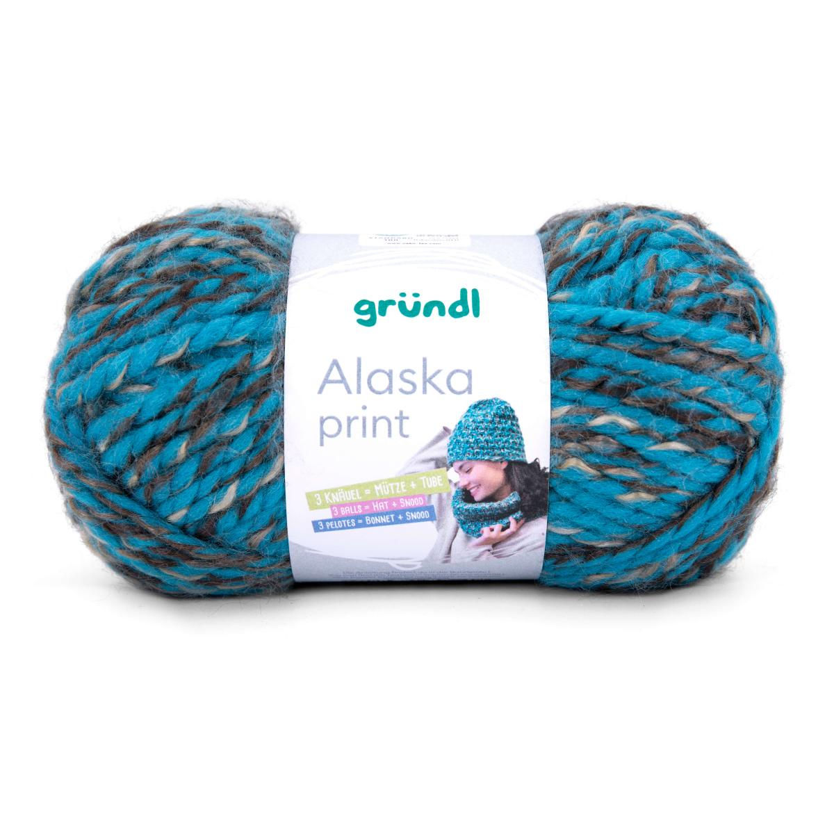 Fil à tricoter Alaska print Grundl 80 % acrylique 20 % laine 05 blue sky color
