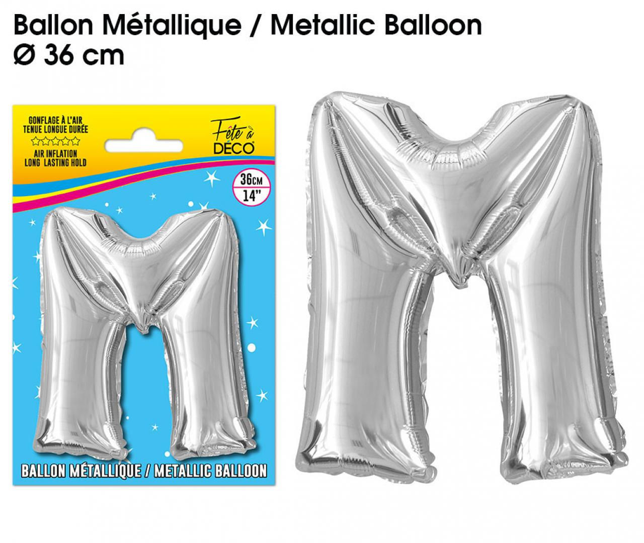 Ballon metallique argent lettre M