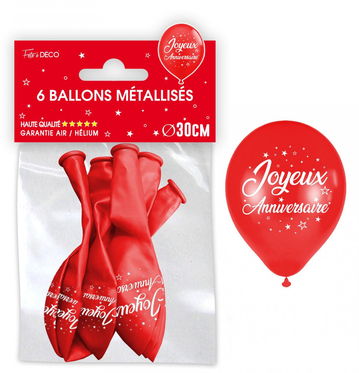 Sachet 6 ballons metal rouge joyeux anniversaire