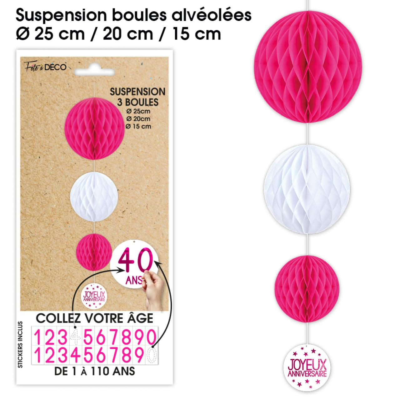Suspension 3 boules tous âges fuchsia