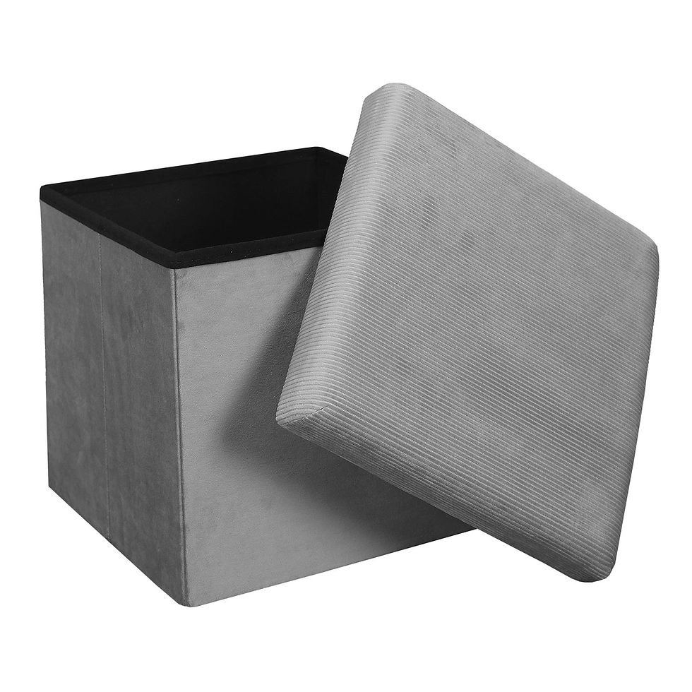 Miniature : Coffre pouf pliable velours cotelé giulia gris