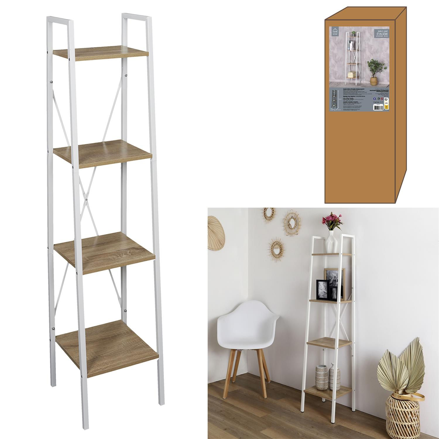 Etagère bois et métal blanc 148x34x32