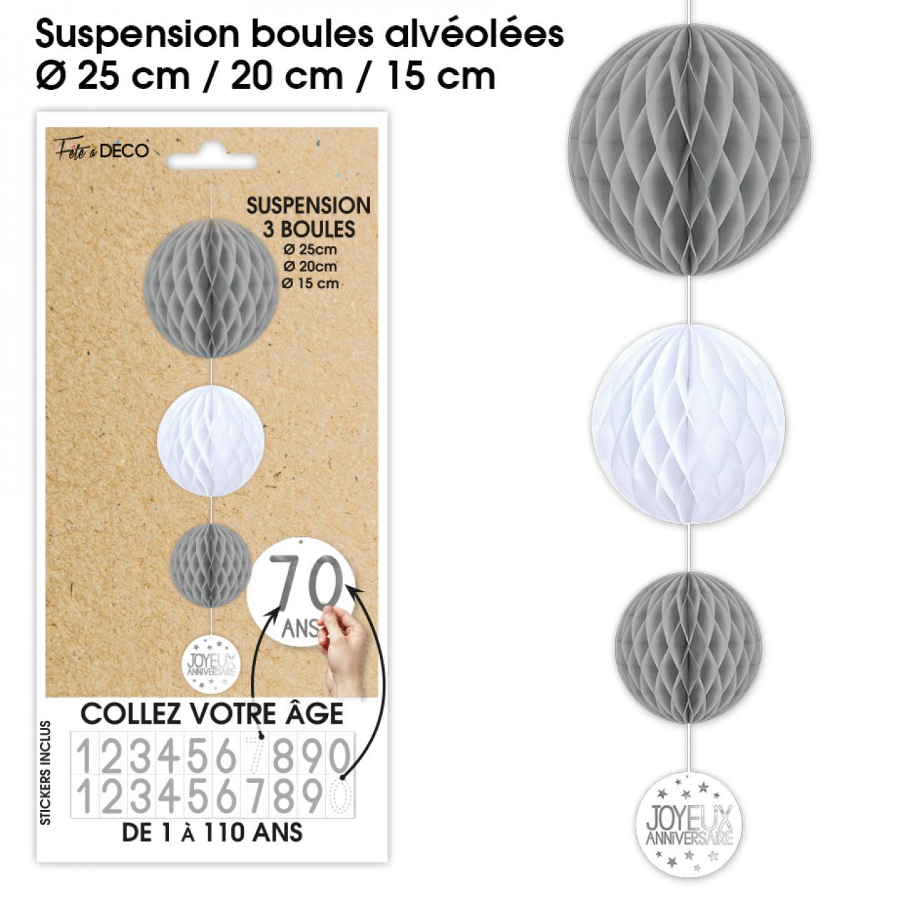 Suspension 3 boules tous âges grise