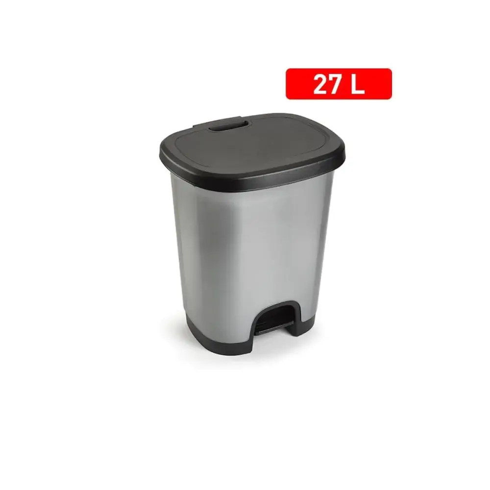 Poubelle avec pedale black 27 l argent