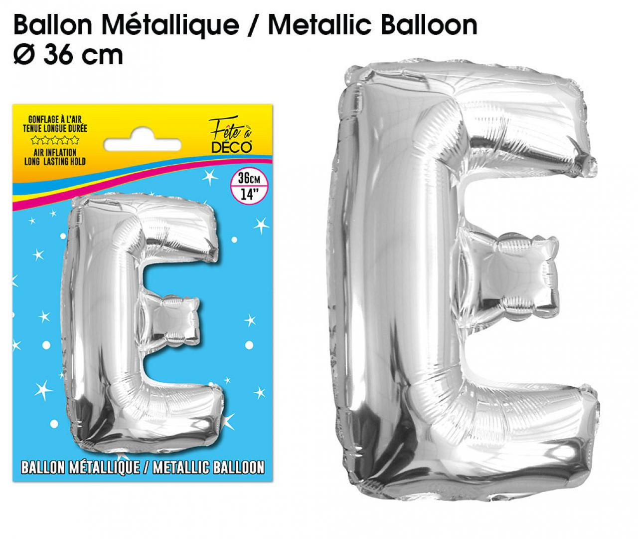 Ballon metallique argent lettre E