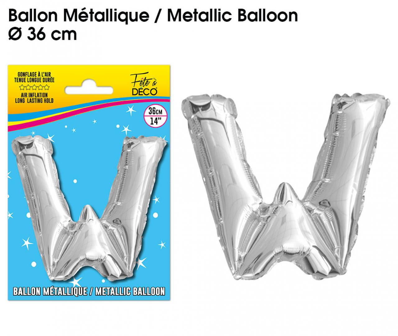 Ballon metallique argent lettre W