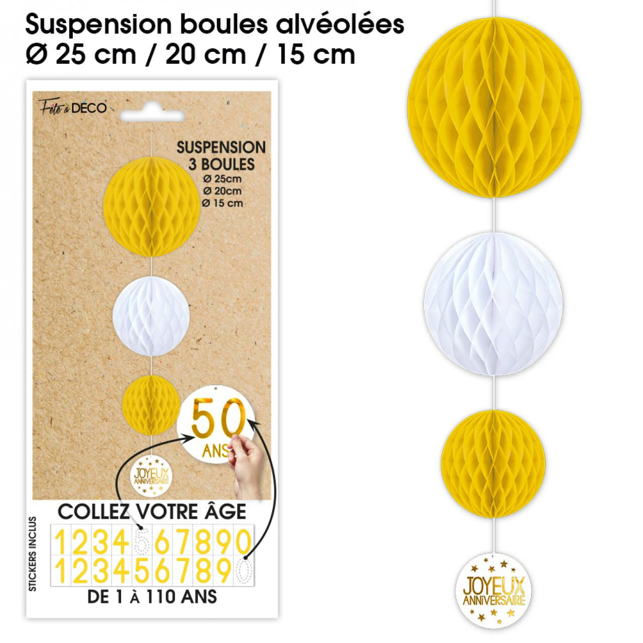 Suspension 3 boules tous âges jaune