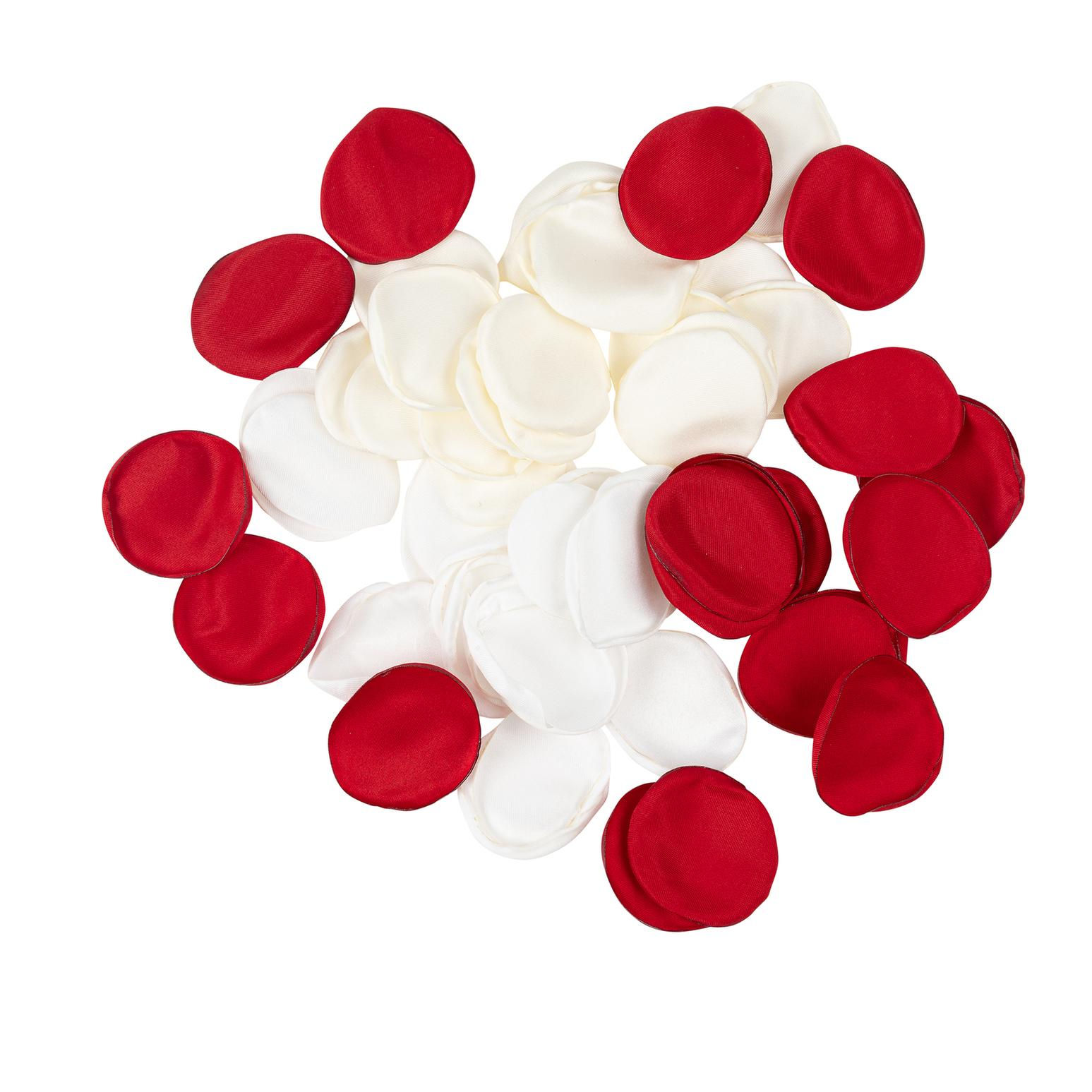 60 Pétales Satin Ivoire, Blanc et Rouge Ø3,5cm
