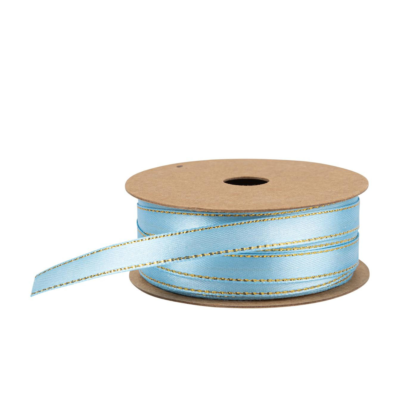 Ruban Traditionnel Satin Bleu et Liseré Or 1cmx5m