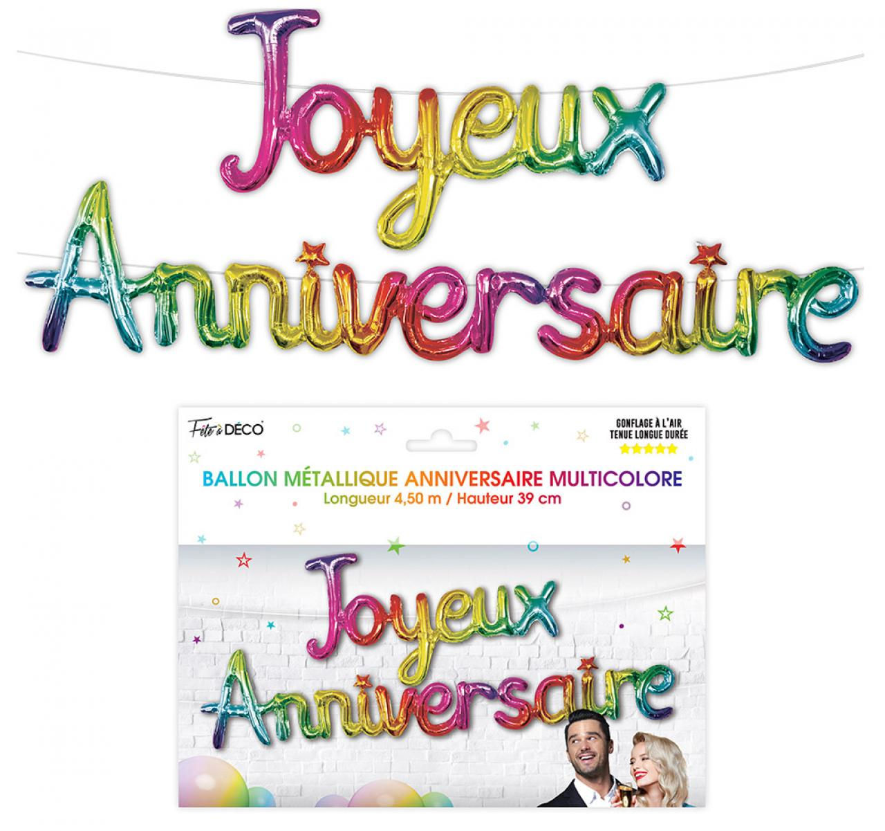 Ballon métallique joyeux anniversaire multicolore