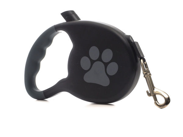 Laisse rétractable sangle-Nylon7,5m-poignée PPgris-chien45kg-noir