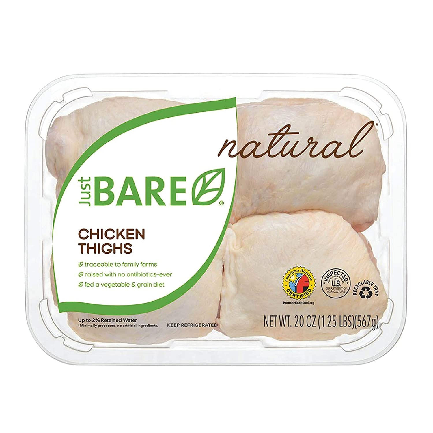 Just BARE Natural Fresh Chicken Thighs | Antibiotic Free | Bone-In | 1.25 LB