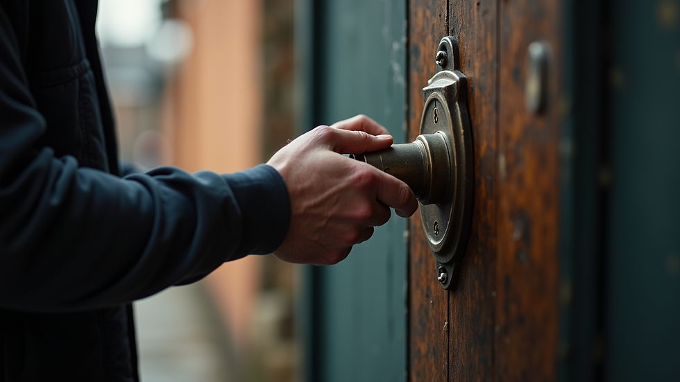 Eye-level view of locksmith working on a door lock