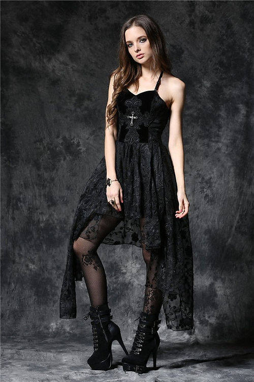 chinese dress ladies Gothic black lace frill swallow tail mermaid dress DW460 – DARK IN LOVE main image 1