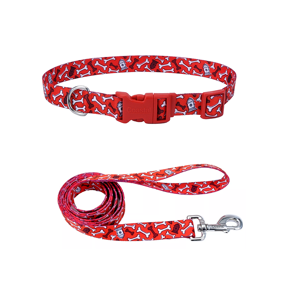 COLLAR Y TIRAPERRO PET ATTIRE ROJO CON HUESOS BLANCOS