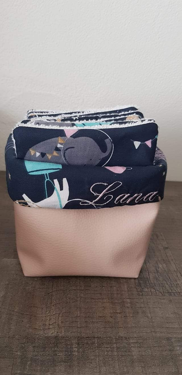 Miniature : 10 Lingettes en coton et éponge Bio avec sa panière 