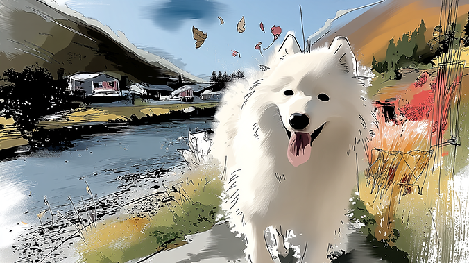Coco strolling along the riverbank