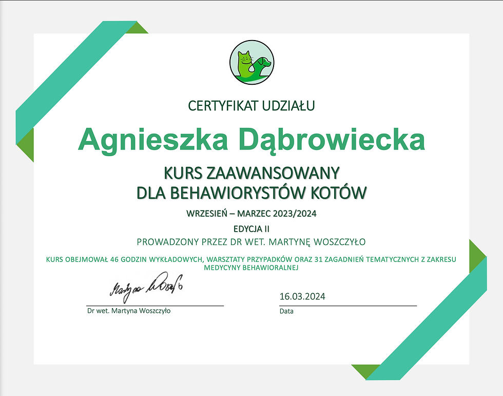 kurs beha zaawansowany kotów M.Woszczyło