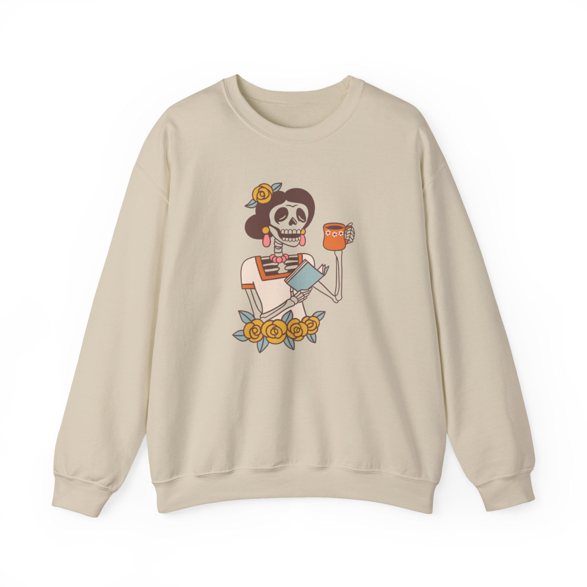 Reading Frida Kahlo and coffee Crewneck Sweatshirt