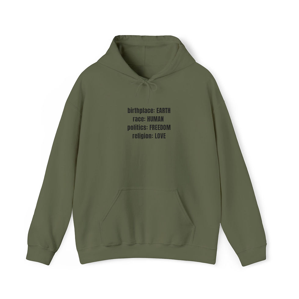 Thumbnail: Birthplace EARTH, race HUMAN, politics FREEDOM, Religion LOVE  Hoodie 