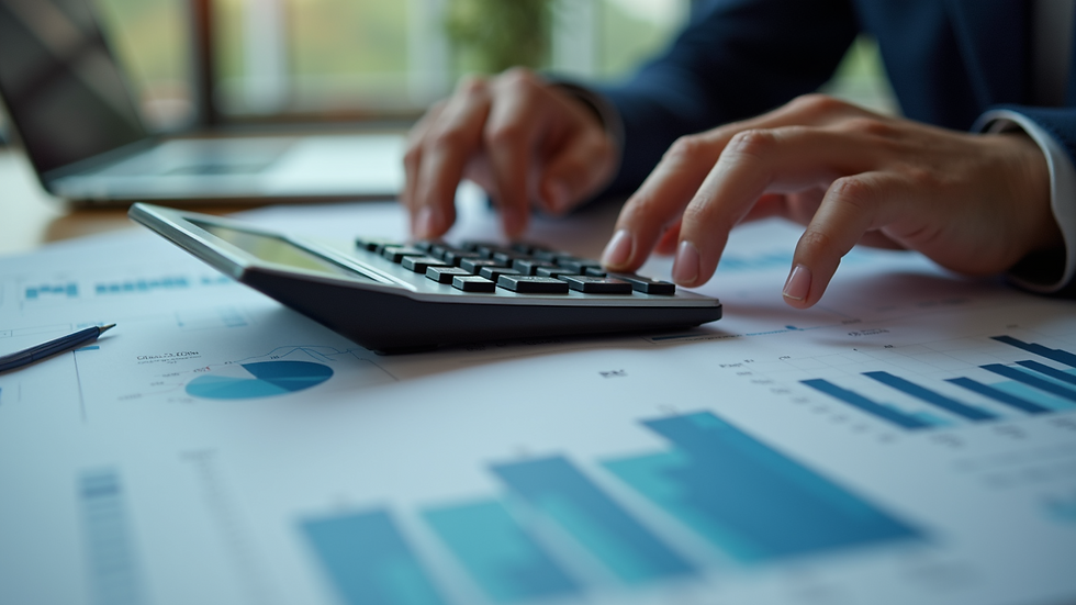 Close-up view of a calculator and graphs illustrating financial analytics