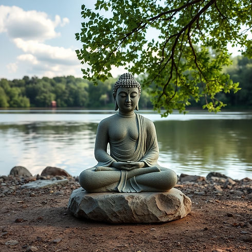 stone buddha in seated meditation on the bank of the arkansas river in Little Rock.jpg