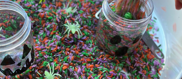 How to Dye Rice for a Halloween Sensory Bin