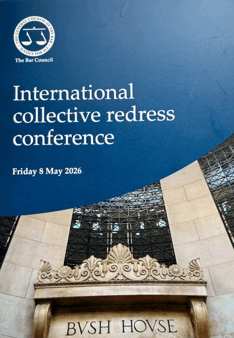 Poster for the International collective redress conference by The Bar Council, held on 8 May 2026 at
