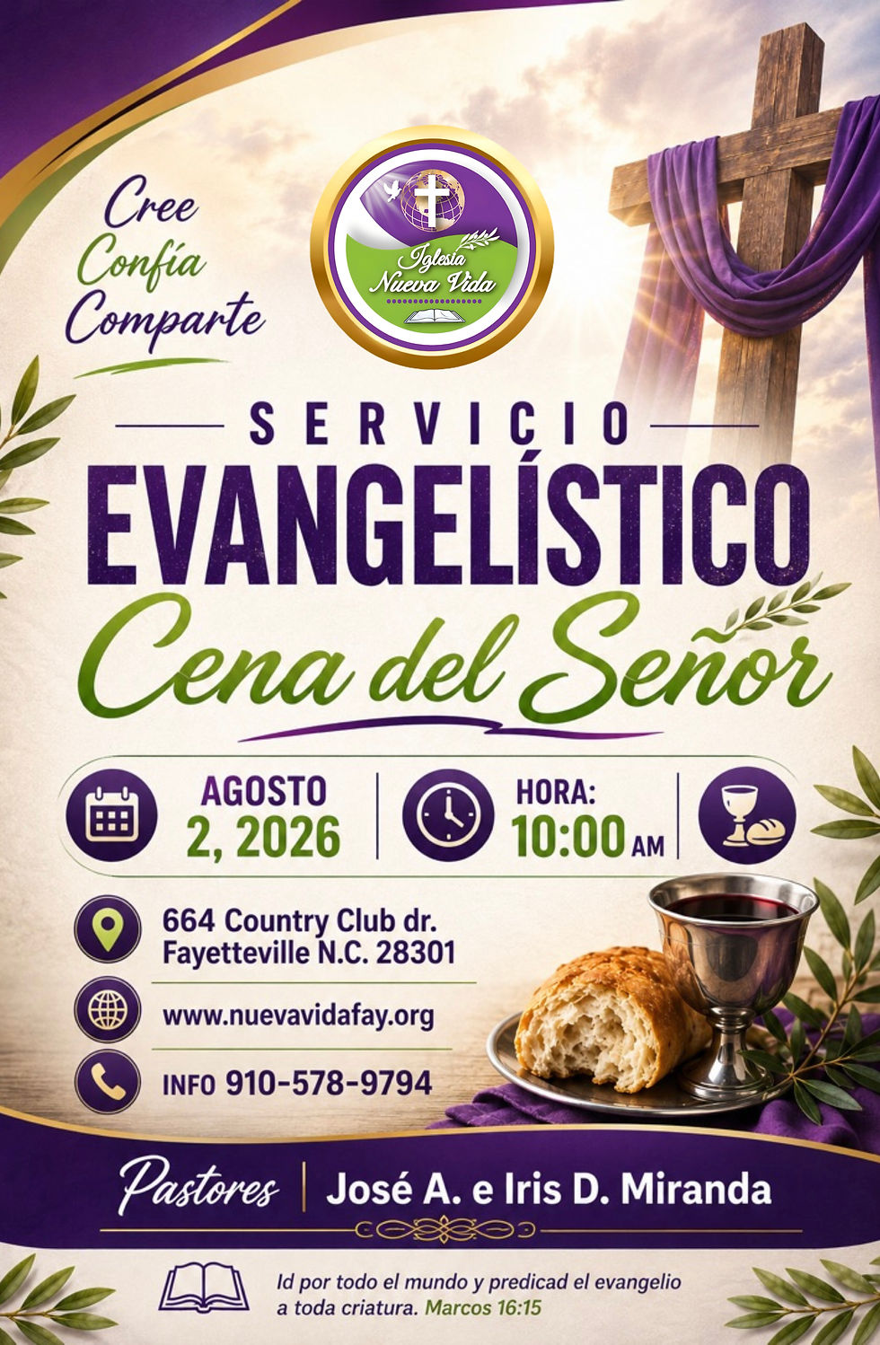 Servicio Evangelístico/Cena del Señor