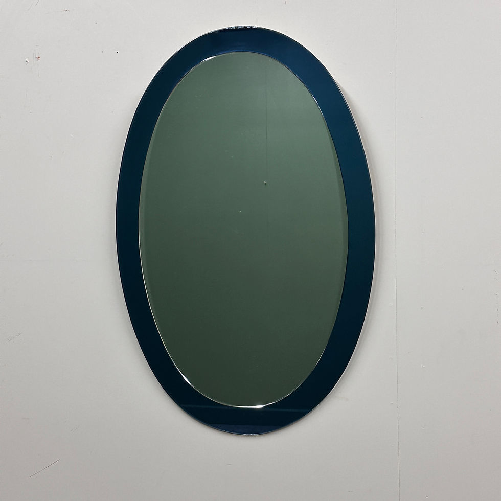 Thumbnail: Rare Pair of Italian Blue Oval Mirrors, Attributed to Cristal Arte, 1970s