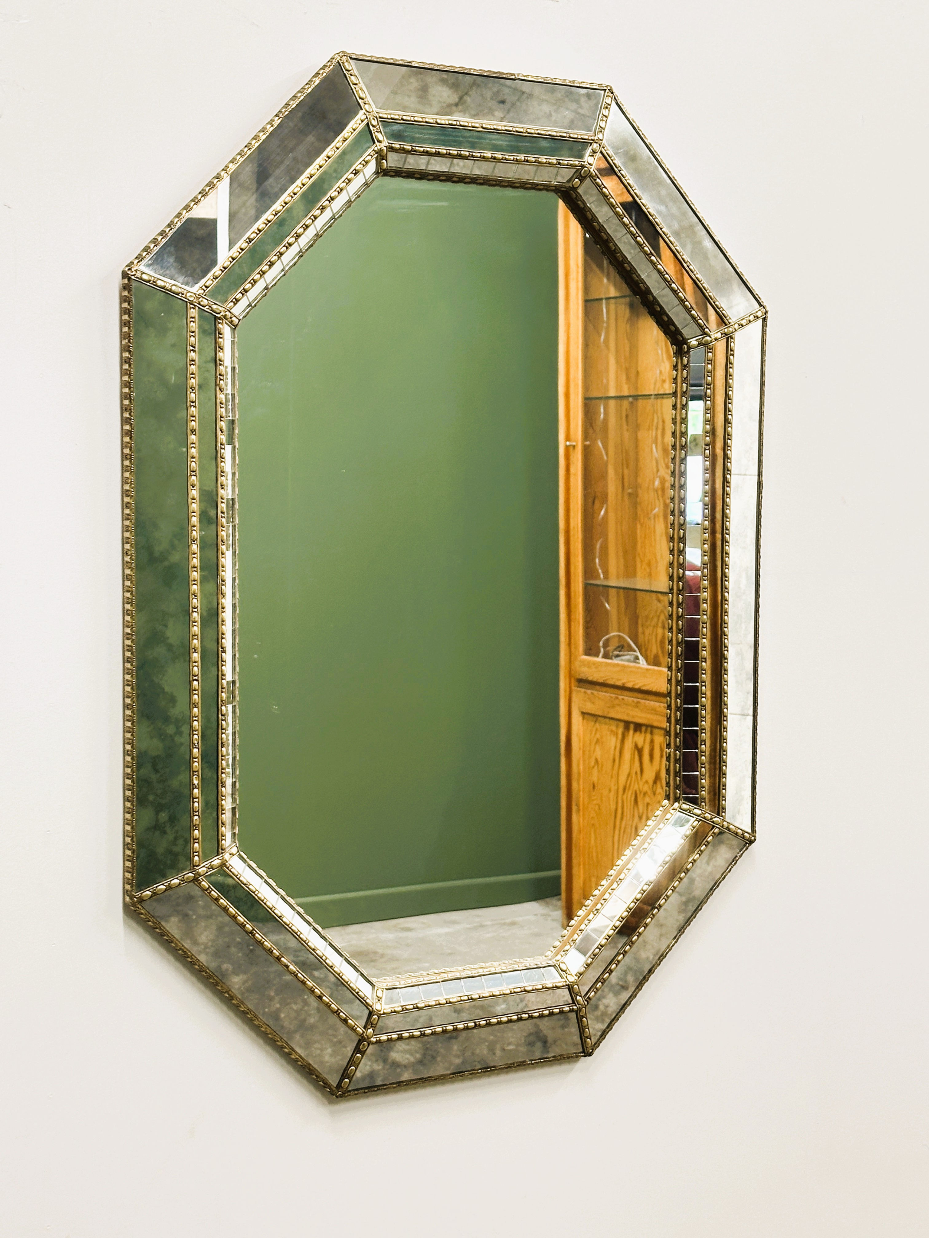 Vintage Spanish Neoclassical Hollywood Regency Octagonal Wall Mirror, Spain 1980