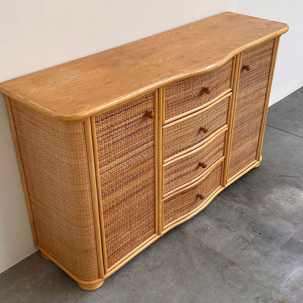 Thumbnail: Vintage Curved Rattan Sideboard, Coastal Credenza, Wicker Cabinet, Boho Buffet
