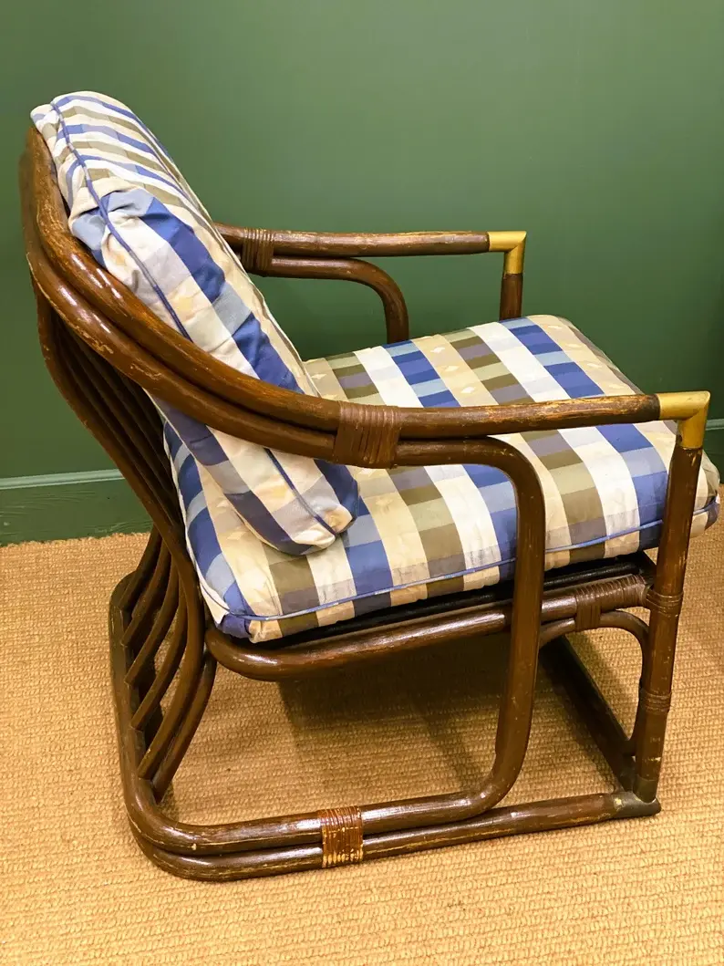 Thumbnail: Pair Of Vintage Bamboo Lounge Chairs With Brass Details. France, 1970s.