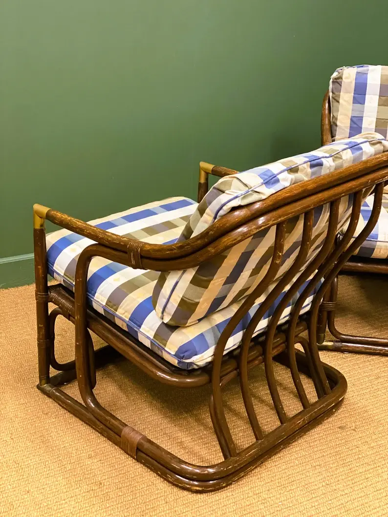 Thumbnail: Pair Of Vintage Bamboo Lounge Chairs With Brass Details. France, 1970s.