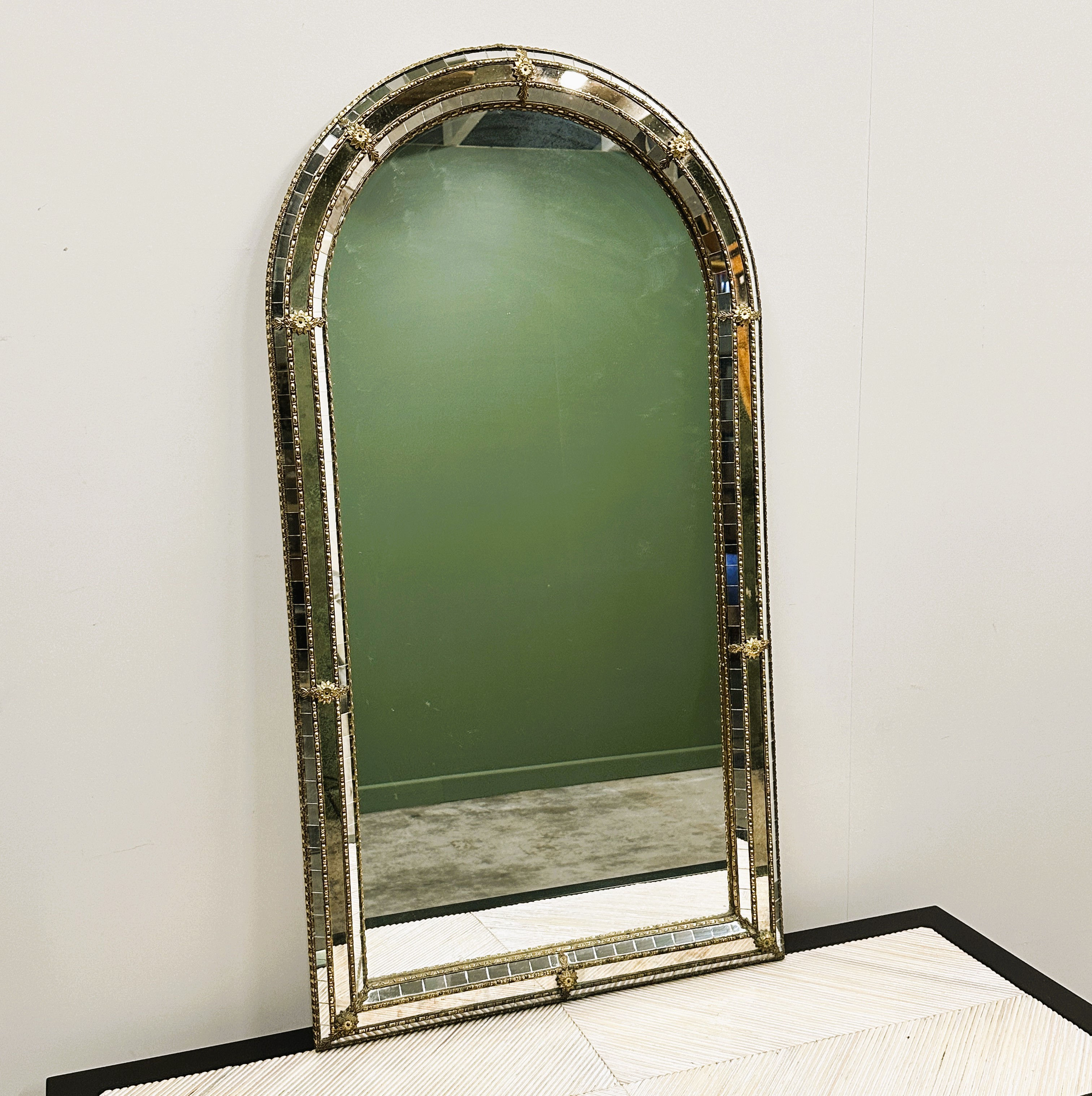 Vintage Spanish Neoclassical Hollywood Regency Arched Wall Mirror, Spain 1980s.