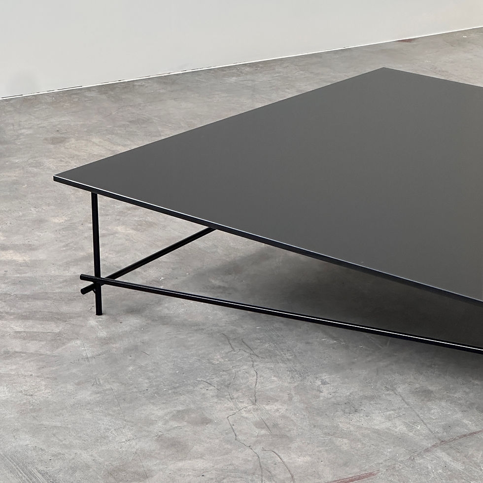 Thumbnail: Minimalist Black Glass Coffee Table with Industrial Metal Base